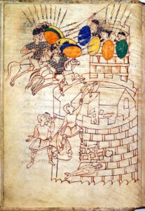 Illustrierte Handschrift von Vegetius' "Epitoma rei militaris" aus der Zeit um 1190–1200, Quelle: Universität Leiden.