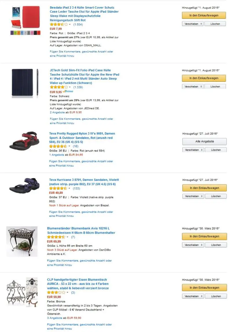 Einkaufsliste Amazon