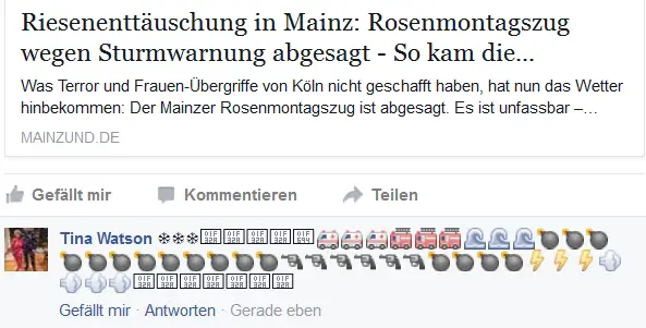 Reaktion Userin Facebook Absage Rosenmontagszug