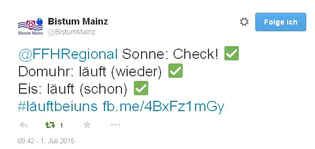 Tweet Bistum Mainz Domuhr