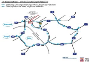 Umleitungsempfehlung für die gesperrte Salzbachtalbrücke aus dem Jahr 2019 - dürfte jetzt wieder eine gute Idee sein. - Foto: Hessen Mobil