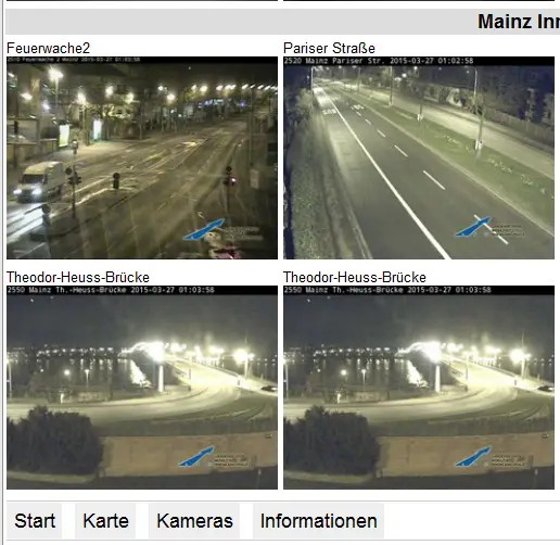 Vier der neuen Webcams LBM Mainzer Innenstadt- Screenshot gik