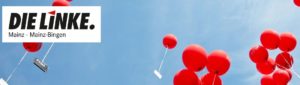 Header der Mainzer Linken auf ihrer Homepage mit roten Luftballons im blauen Himmel. - Screenshot: gik