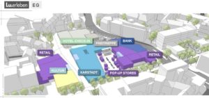 Plan der Boulevard LU GmbH für das neue Einkaufszentrum an der Mainzer Ludwigsstraße. - Grafik: Boulevard LU GmbH