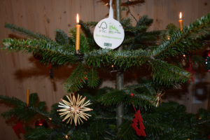 Öko-Weihnachtsbaum mit FSC-Ziegel. - Foto: Umweltministerium RLP