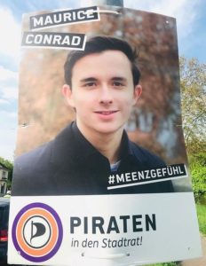 Maurice Conrad als Kandidat der Piratenpartei 2019 im Kommunalwahlkampf in Mainz. - Foto: gik