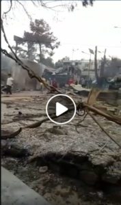 Zerstörung im Flüchtlingslager Moria auf Lesbos nach dem Brand. - Video: Trabert, Screenshot: gik