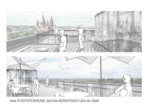 Skizze des geplanten Bürgerdachs für das Mainzer Rathaus. - Grafik: agn / Nixdorf