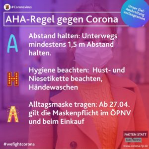 Die AHA-Regeln gelten als wichtigstes Instrument zur Eindämmung der Corona-Pandemie. - Grafik: rlp.de