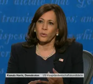 US-Vizepräsidentschafts-Kandidatin Kamala Harris bei ihrem TV-Duell. - Screenshot: gik