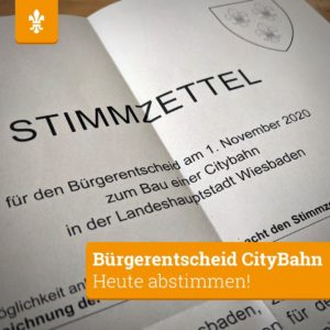 Stimmzettel für den Bürgerentscheid zur Citybahn. - Foto: Stadt Wiesbaden