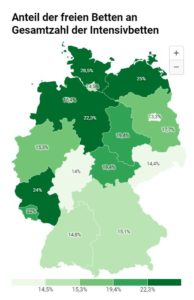 Übersicht freie Intensivbetten in Deutschland Mitte Dezember 2020 laut DIVI Intensivbettenregister. - Screenshot: gik