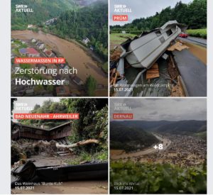 Bilder der Zerstörung nach der Hochwasserkatastrophe im Norden von Rheinland-Pfalz. - Fotos: SWR, Screenshot: gik