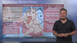 Wetterwarnungen des Deutschen Wetterdienstes für Samstag, den 24. Juli 2021. - Screenshot: gik
