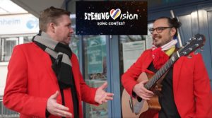 Werben für den STEHUNGvision Song Contest: Thomas Becker und Christoph Seib. - Video: GCV, Screenshot: gik