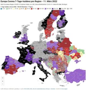 Vergleich der aktuellen Corona-Inzidenzen in Europa: Die Farbe "grau" zeigt an, wo die Inzidenzen besonders hoch sind. - Grafik: Risklayer