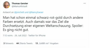Der Tweet von CDU-Chef Thomas Gerster in Sachen Regebogenflagge. - Screenshot: gik