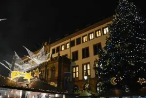 Der große Weihnachtsbaum vor dem Wiesbadener Rathaus im Jahr 2022: Damals hieß der Baum "Emilia". - Foto: gik