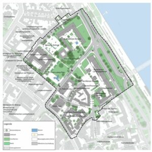 Das Regierungsviertel in Mainz mit dem Bereich, der neu überplant werden soll. - Grafik: Stadt Mainz