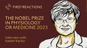 Ankündigung des Medizin-Nobelpreises für Katalin Karikó von der Akademie in Stockholm. - Grafik: Nobel Prize Outreach