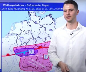 Warnvideo des Deutschen Wetterdienstes mit Karte zur erwarteten Unwetterfront am Mittwoch. - Screenshot: gik