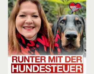 Plakat mit Hund: Ordnungsdezernentin Manuela Matz (CDU) im OPB-Wahlkampf. - Grafik: CDU Mainz