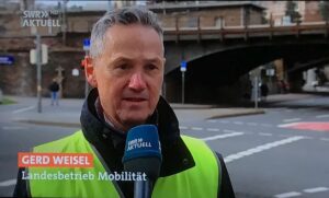 Gerd Weisel vom Landesbetrieb Mobilität im SWR-Bericht. - Screenshot: gik 
