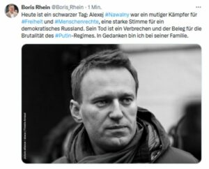 Tweet des hessischen Ministerpräsidenten Boris Rhein (CDU) zur Meldung vom Tod Nawalnys. - Screenshot: gik