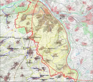 Karte der Sperrzone rund um den Fundort des Wildschweins mit Afrikanischer Schweinepest. - Grafik: Stadt Mainz 