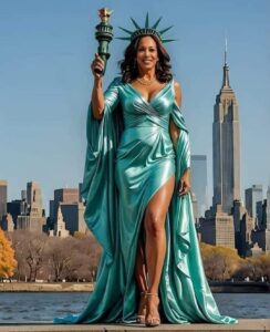 Kamala Harris als Freiheitsstaue - dieses Meme flutete in den Tagen vor der Wahl das Internet. Und wurde ausdrücklich zum Teilen freigegeben. 