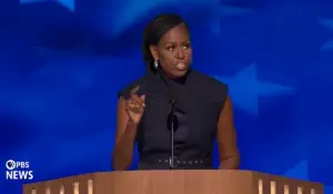 Michelle Obama bei ihrer aufpeitschenden Rede auf der Democratic Convention im August 2924. - Screenshot: gik