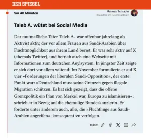 Später in der Nacht hatte Spiegel Online - wie andere Medien auch - die Social Media-Profile des mutmaßlichen Täters ausgewertet. - Screenshot: gik