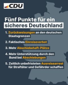 Der Fünf-Punkte-Plan von Friedrich Merz für eine veränderte Migrationspolitik. - Foto: CDU 