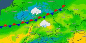 Prognose über den Verlauf der Luftmassengrenze von Wetter Online. - Grafik: Wetter Online