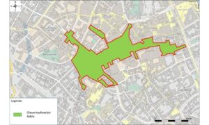 Die neue Glasverkaufsverbotszone an Rosenmontag in Mainz. Hier gilt: Kein Glas in Geschäften und bei den Narren in der Hand. - Foto: Stadt Mainz