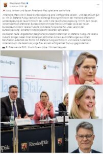 Facebook-Posting der Staatskanzlei in Mainz über die neuen Bundesminister aus Rheinland-Pfalz am 5. Mai 2025. - Grafik: RLP