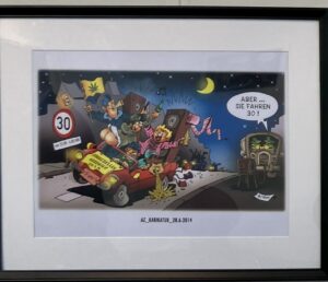 Karikatur von Klaus Wilinski zu Tempo 30 auf der Rheinallee - aus dem Jahr 2014. - Foto: gik
