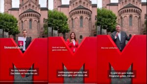 Pressekonferenz für die neuen Innenstadt-Impulse mit (on links) OB NIno Haase (Parteilos), Wirtschaftsdezernentin Manuela Matz und Fördermitteldezernent Karsten Lange (beide CDU). - Fotos: Stadt Mainz, Collage: Mainz&
