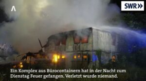 Der Großbrand eines Containerdorfes an der Mombacher Straße gibt den Ermittlern Rätsel auf. - Video: SWR,. Screenshot: gik