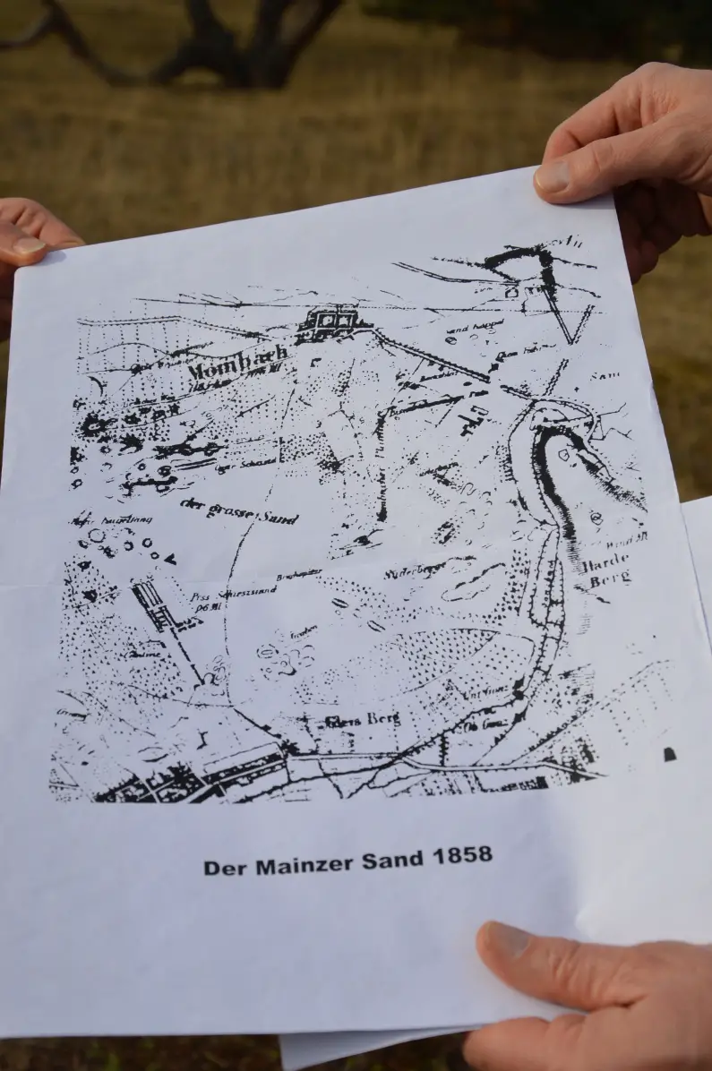Ausdehnung des Mainzer Sands auf einer Karte von 1858 - Foto: gik