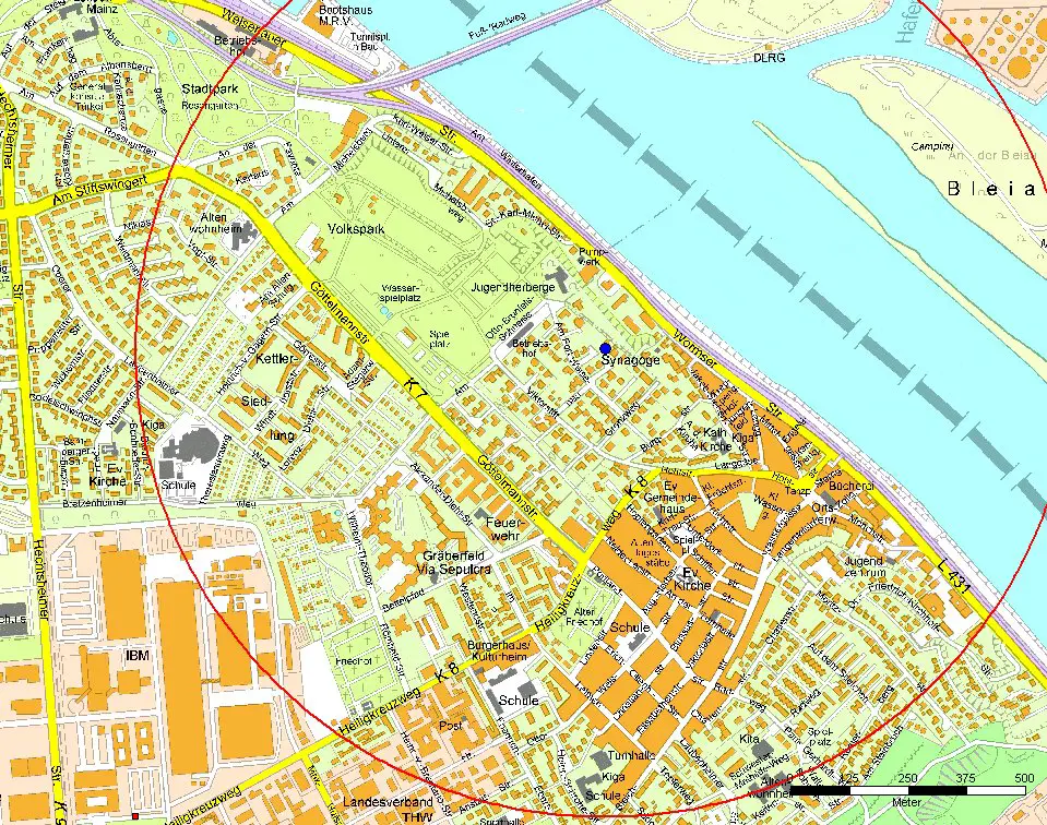 Innerhalb des roten Kreises wird am Sonntag in Mainz evakuiert - Grafik: Stadt Mainz