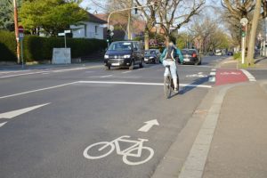 Die Fahrrad-Piktogramme am Stiftswingert in der Mainzer Oberstadt sind umstritten. - Foto: gik