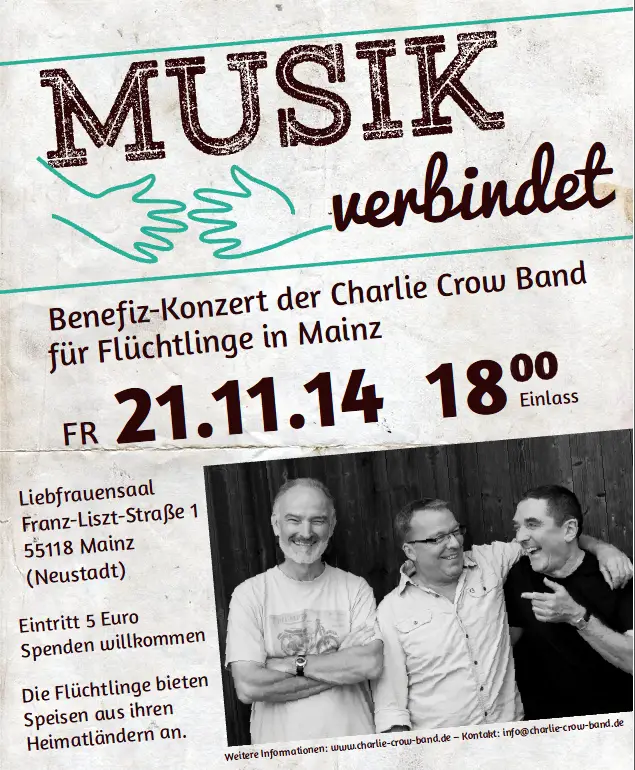 Flyer Benefiz Konzert Flüchtlinge Charlie Crow Band