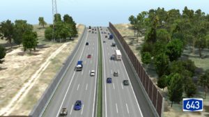 So soll die A643 nach ihrem sechsspurigen Ausbau aussehen, rechts eine Lärmschutzwand. - Grafik: Autobahn GmbH