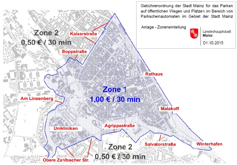 Karte Parkzonen Innenstadt Mainz