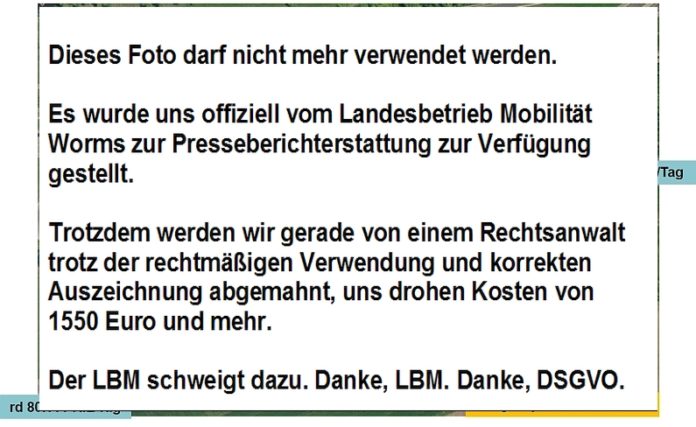 Update: Fotofrage geklärt, Landesbetrieb Mobilität übernimmt Verantwortung – In eigener Sache: Klage wegen angeblicher Fotorechte-Verletzung legt Mainz& lahm