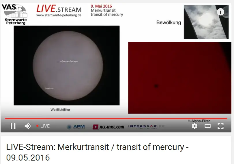 Livestream Merkurtransit 9.5.2016