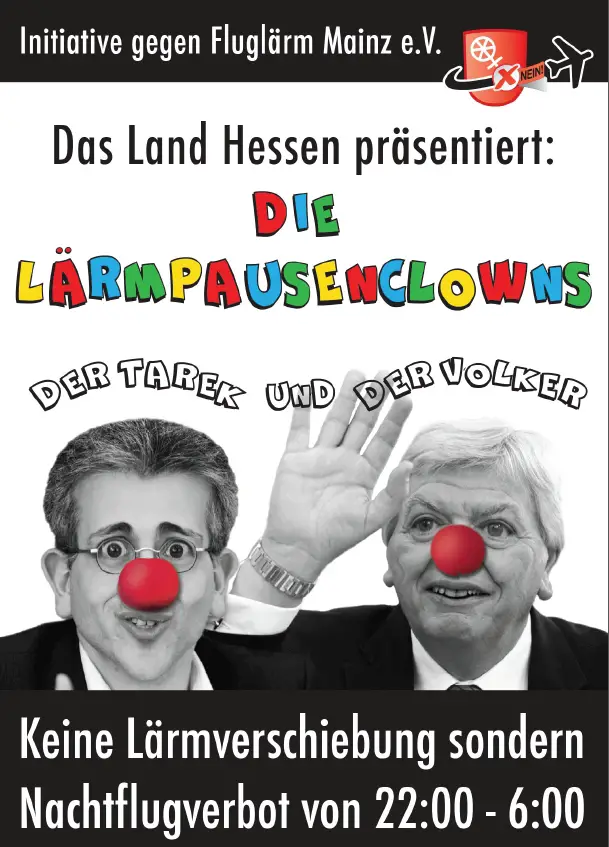 Lärmpausen-Clowns Al-Wazir und Bouffier - Plakat BI Fluglärm