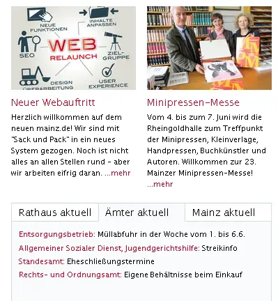 Neue Internetseite Stadt Mainz - Karteikarte
