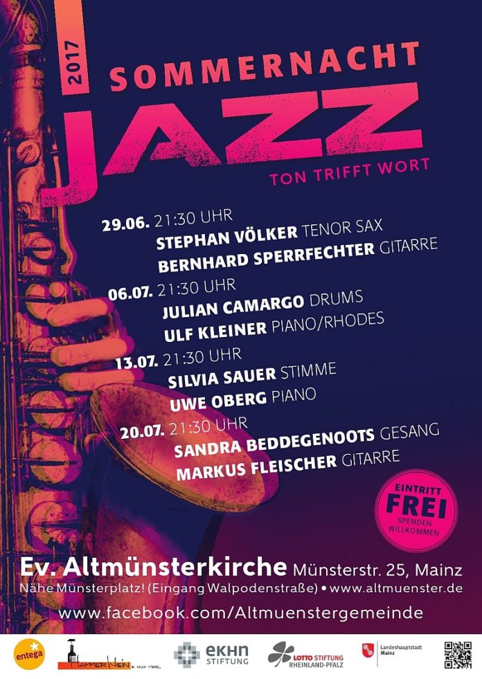 8. SommerNachtJazz in der Altmünsterkirche: Cooler Jazz und Wortkunst vom 29. Juni bis 20. Juli 2017